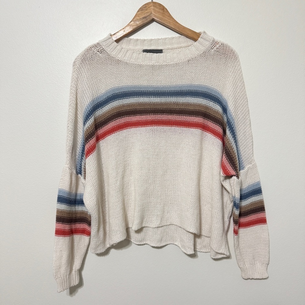 Wooden Ships Striped Knit Sweater Size Small Medium Cotton Rainbow Lightweight